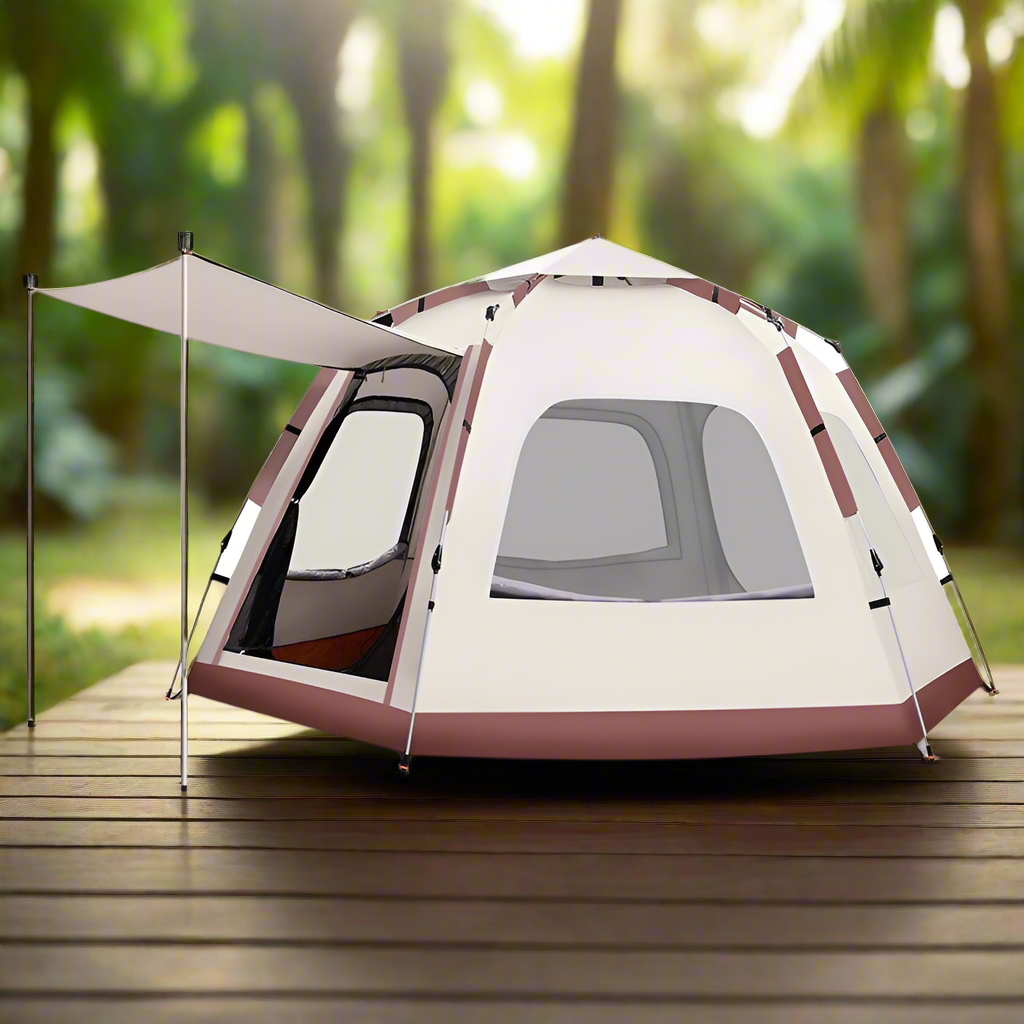 Hexagonal Oversized Outdoor Camping Up to 8 people instant Automatic Tent Windproof Waterproof Anti Mosquitos and UV Protection