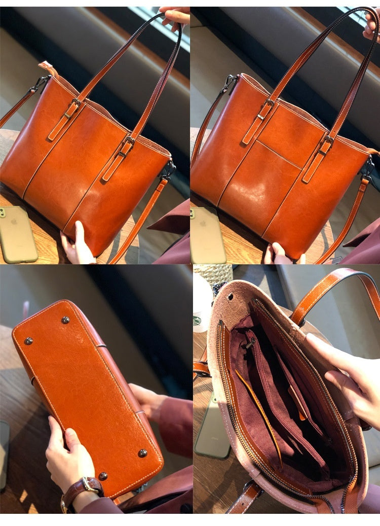 Big Bag Genuine Leather Capacity Cowhide Messenger Bag Female Hand-held Tote