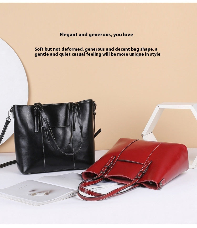 Big Bag Genuine Leather Capacity Cowhide Messenger Bag Female Hand-held Tote