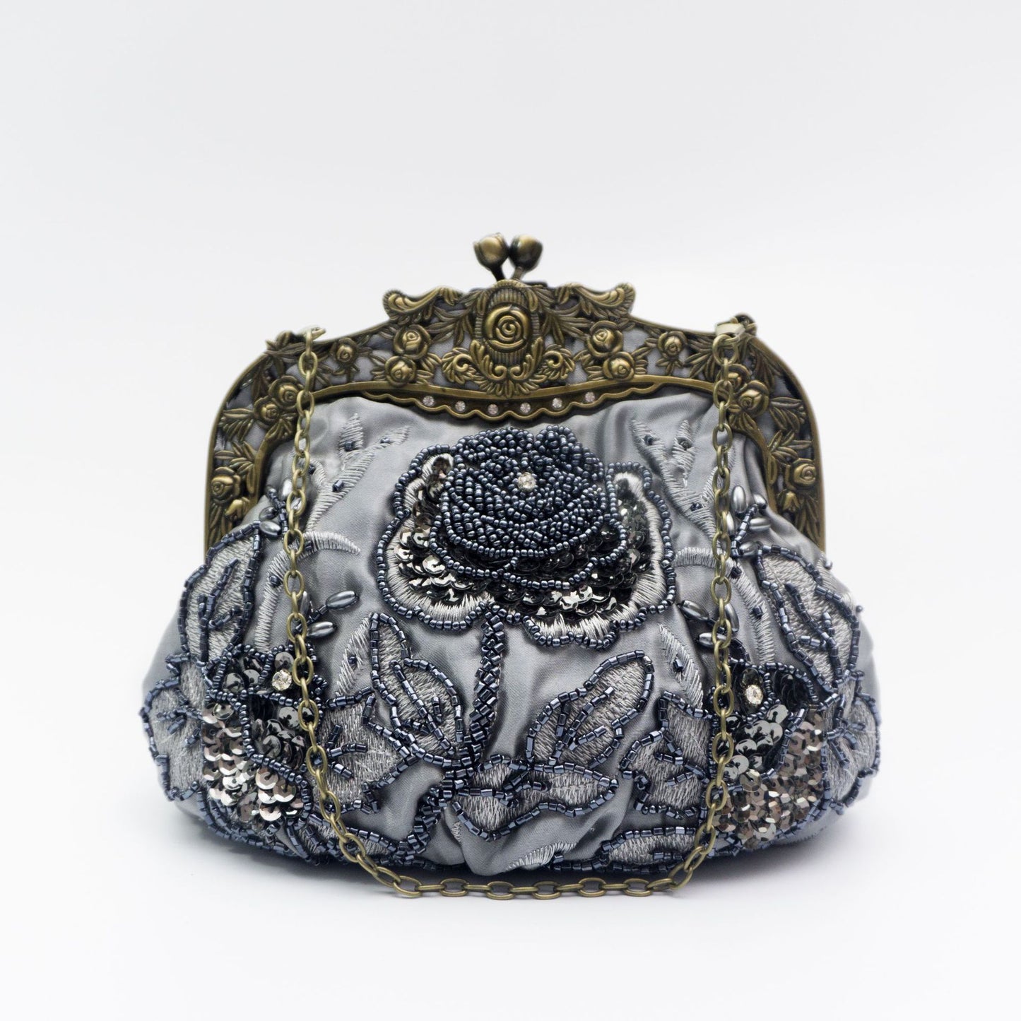 Stunning π Vintage Traditional Bridal Rose satin Silk Embroidered Beads & Sequins Dinner Formal prom wedding clutch Bag handbag Purse - Free UK USA deliveries π available π―