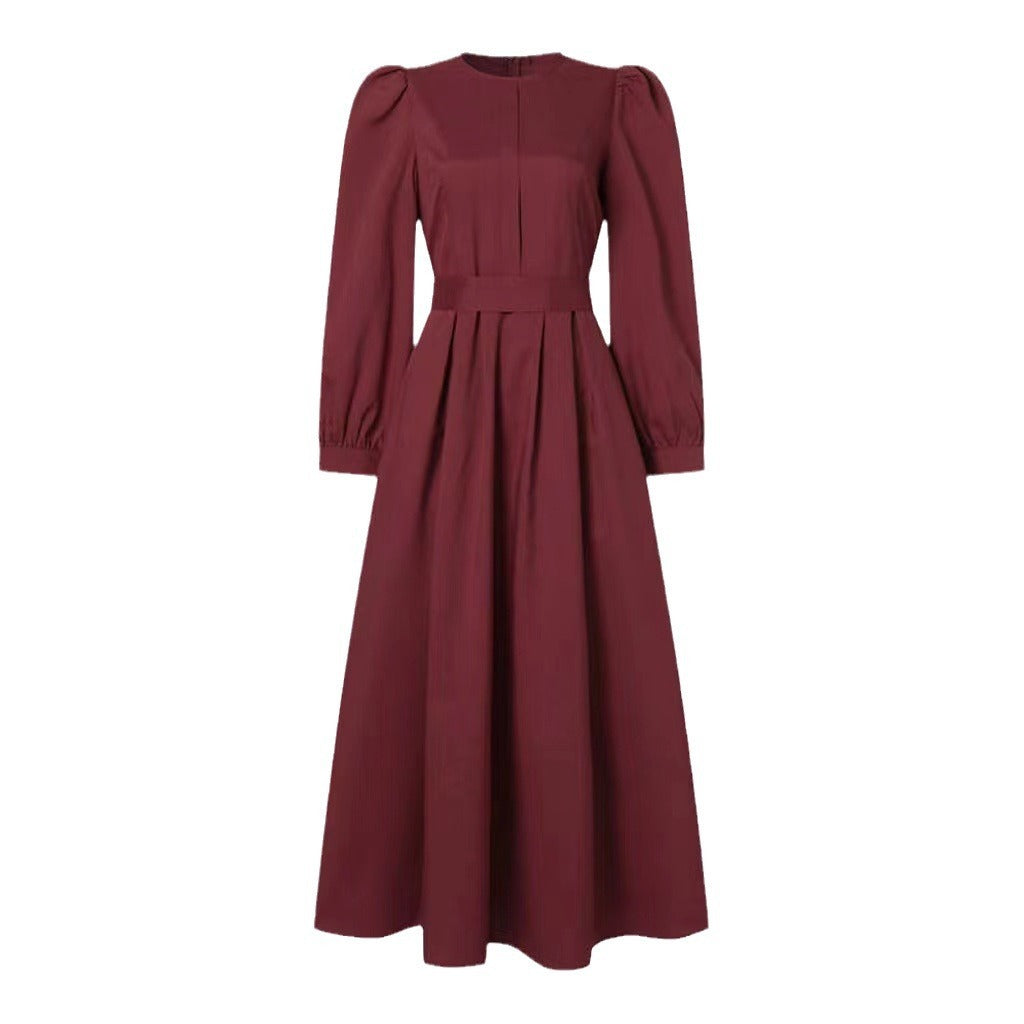 Casual Formal Loose Solid Colour Belted Zipper Muslim Long Dress ramadan abaya