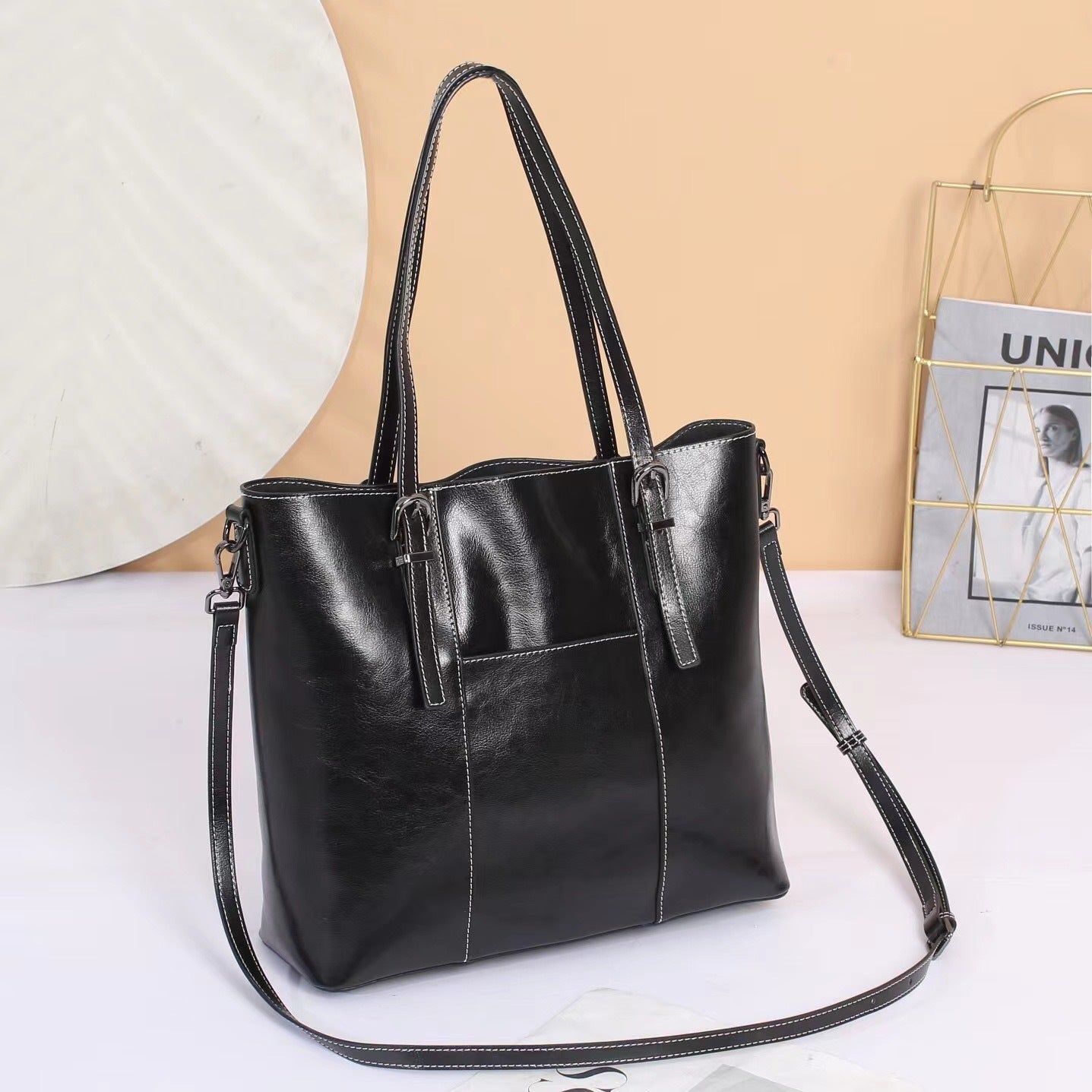 Big Bag Genuine Leather Capacity Cowhide Messenger Bag Female Hand-held Tote