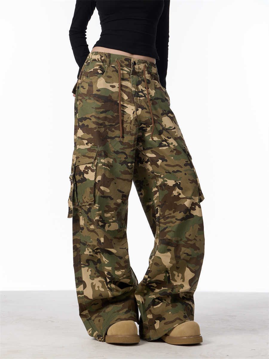 Washed Camouflage Cargo Pants Women's Loose Casual Multi-pocket Trousers