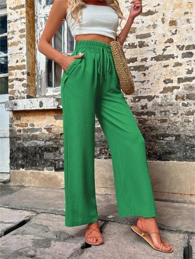 New Spring Summer Casual Pants With Pockets Elastic Drawstring High Waist Loose Trousers For Women