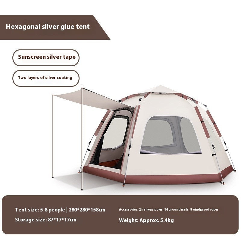 Hexagonal Oversized Outdoor Camping Up to 8 people instant Automatic Tent Windproof Waterproof Anti Mosquitos and UV Protection