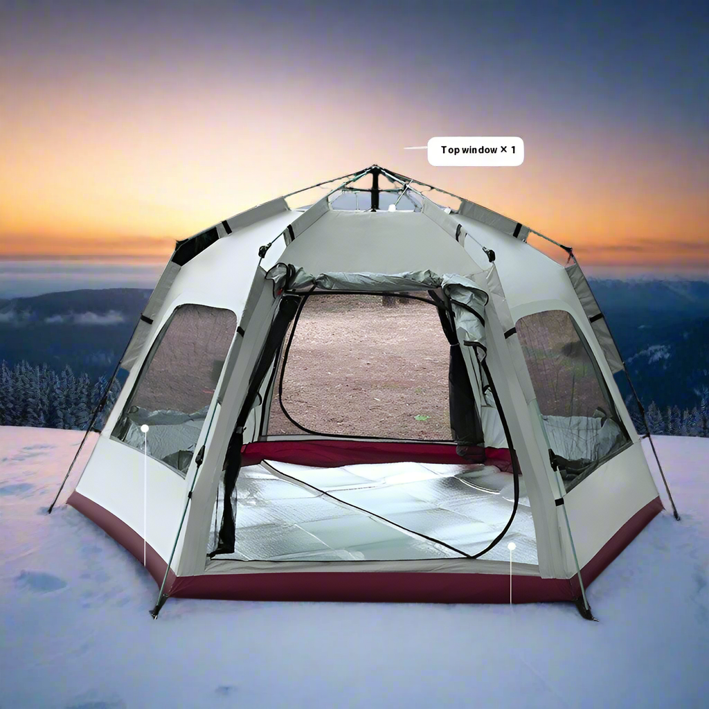 Hexagonal Oversized Outdoor Camping Up to 8 people instant Automatic Tent Windproof Waterproof Anti Mosquitos and UV Protection
