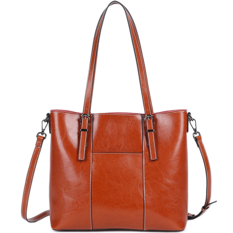 Big Bag Genuine Leather Capacity Cowhide Messenger Bag Female Hand-held Tote