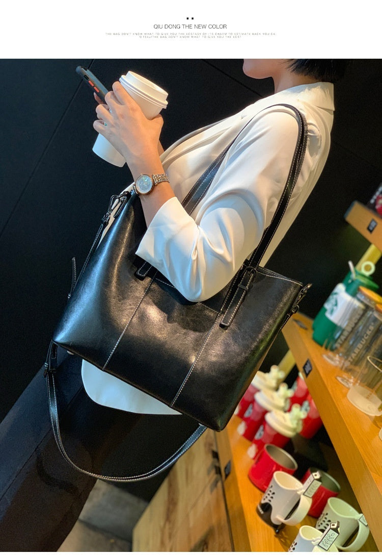 Big Bag Genuine Leather Capacity Cowhide Messenger Bag Female Hand-held Tote