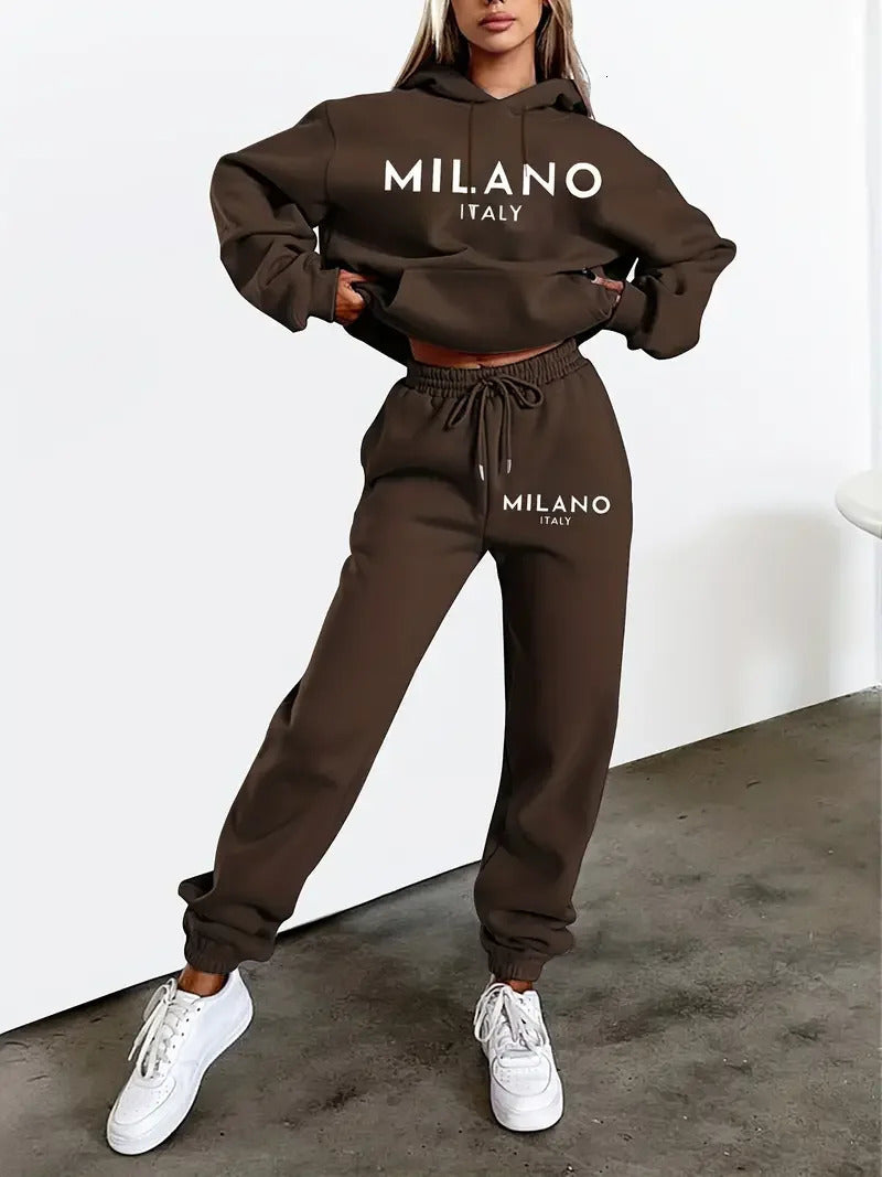 Women's Fashion Printed Hoodie Suit tracksuit travel activewear hoodie &n pants set