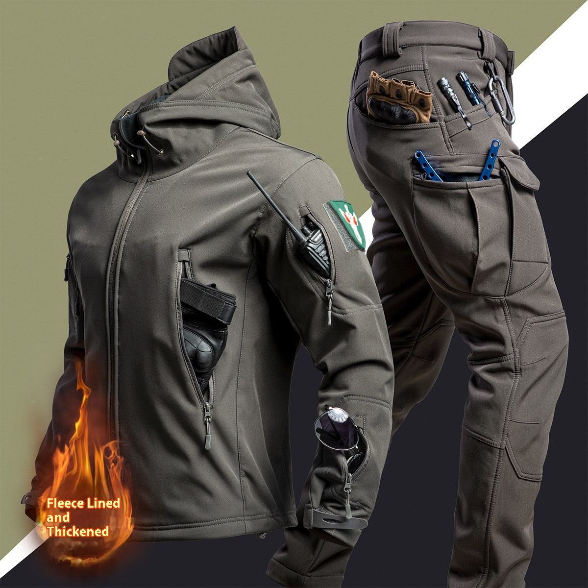 Camouflage Winter Outdoors Shell Jacket Suit For Men - Tactical Winter Set Men's Outdoor Windproof Waterproof Suit Multi-Pocket pant UK