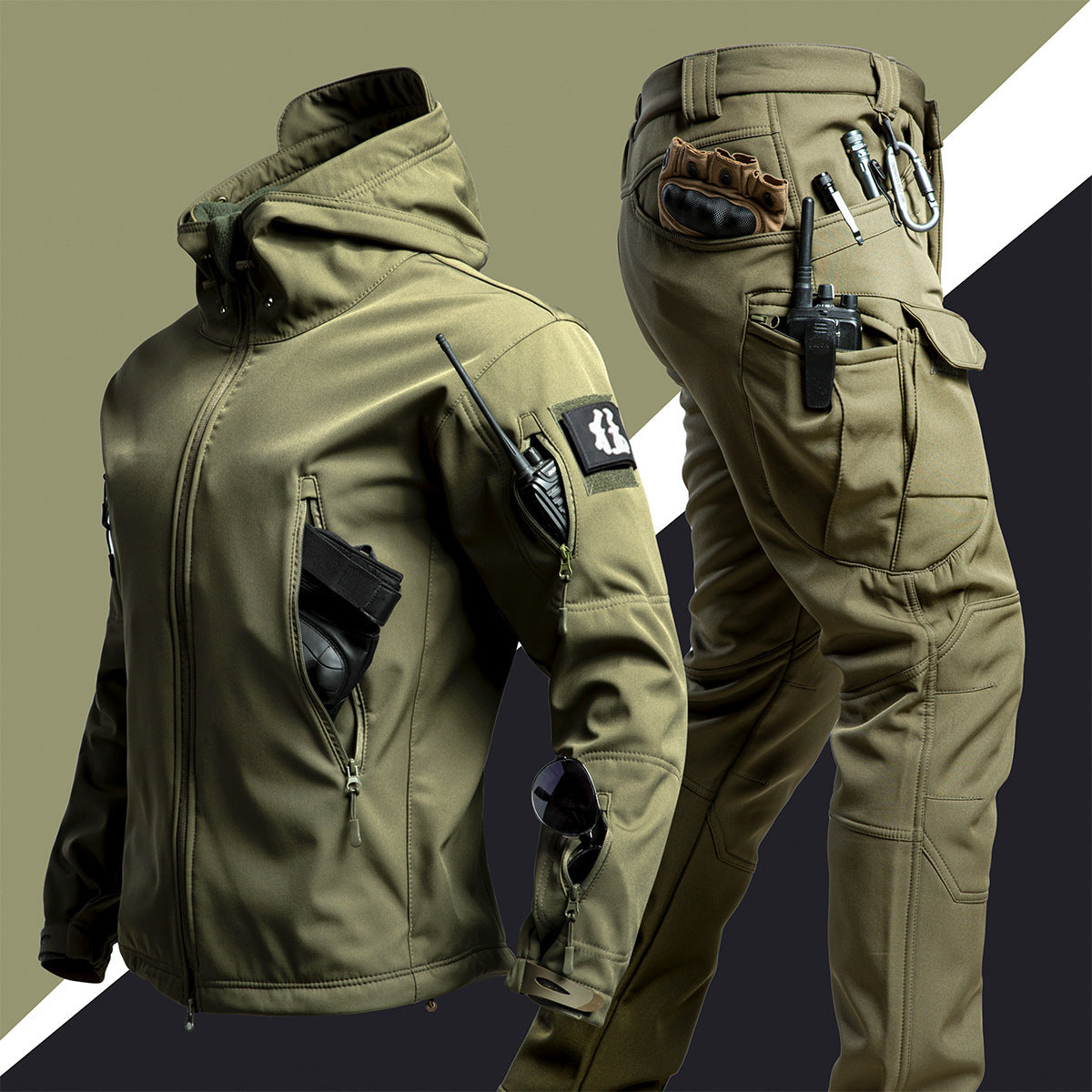 Camouflage Winter Outdoors Shell Jacket Suit For Men - Tactical Winter Set Men's Outdoor Windproof Waterproof Suit Multi-Pocket pant UK