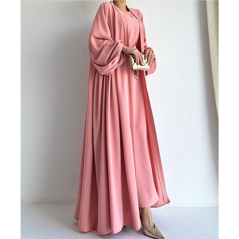 Women's Fashion Modest Muslim Dress Lace-up Waist-controlled Baggy Long dress with overcoat