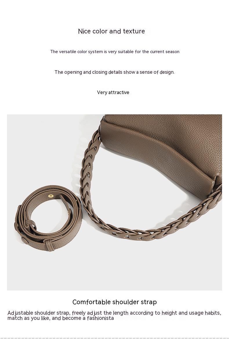 Female Niche Woven Genuine Cowhide Leather Single braided strap shoulder Bag handbag purse tote new