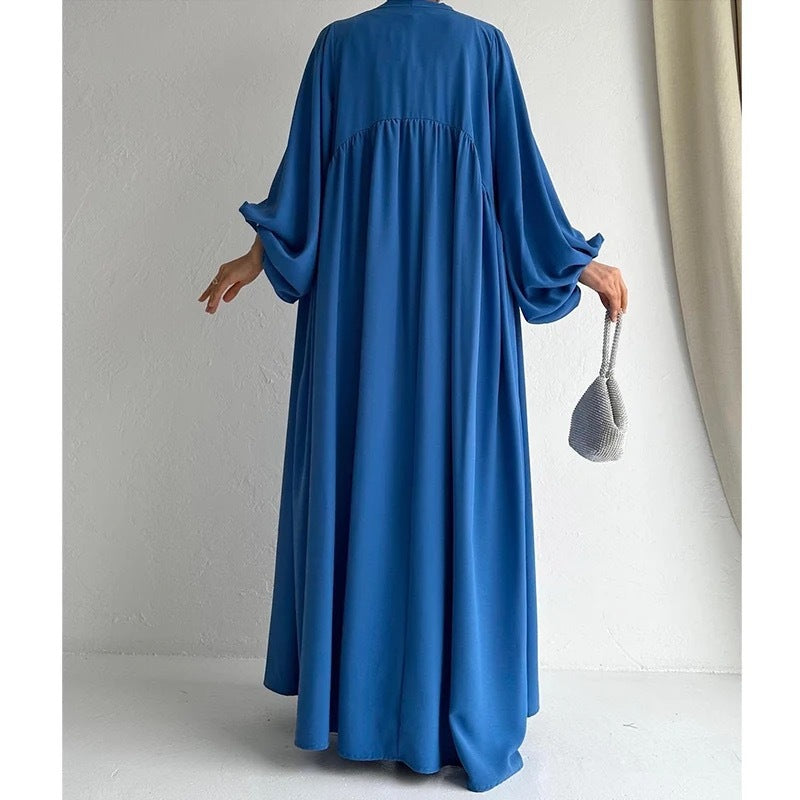 Women's Fashion Modest Muslim Dress Lace-up Waist-controlled Baggy Long dress with overcoat