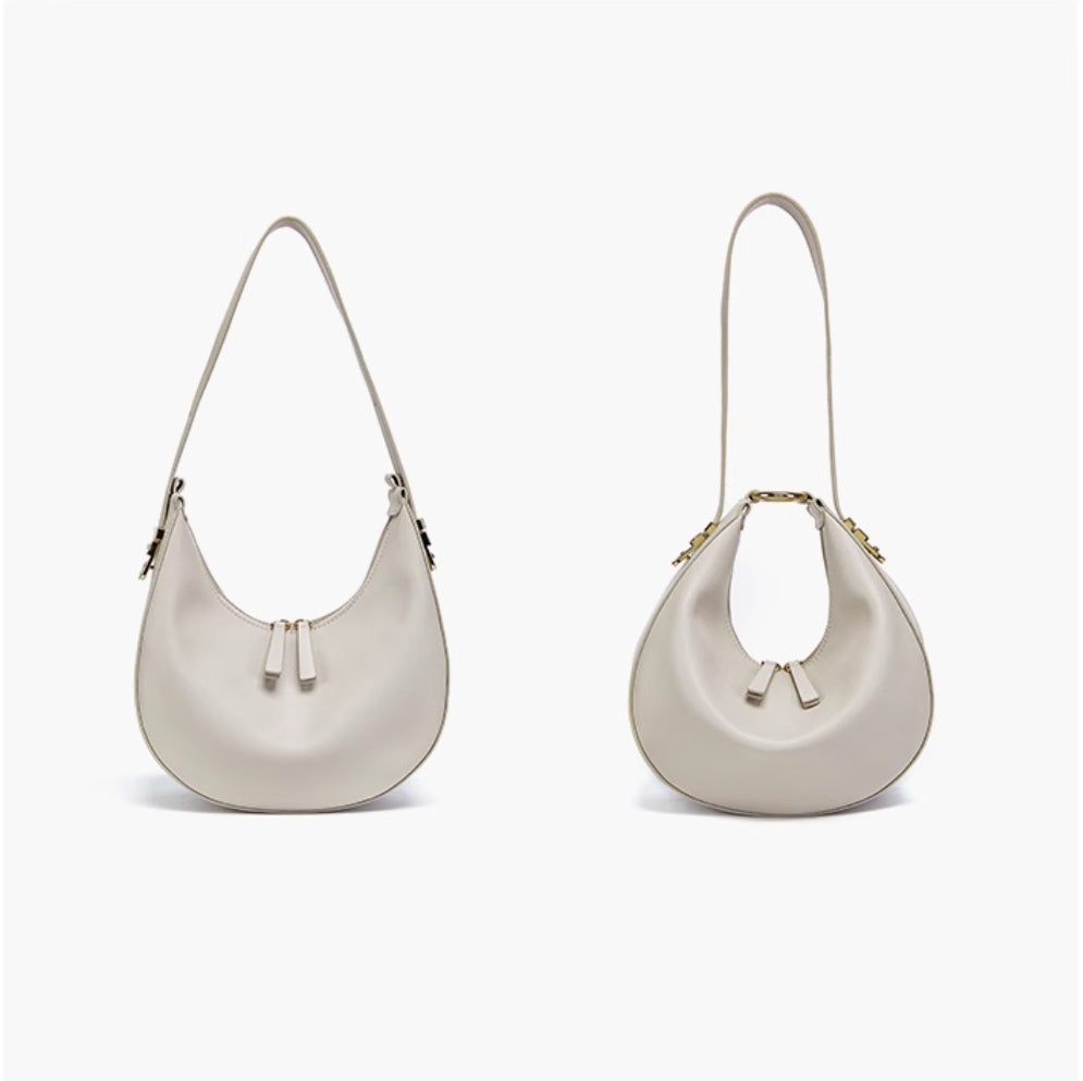 Genuine Leather White Half Moon Crescent Shoulder Messenger Hobo Tote Clutch Bag - Trending Fashion designer bag - Free UK USA deliveries π available please DM