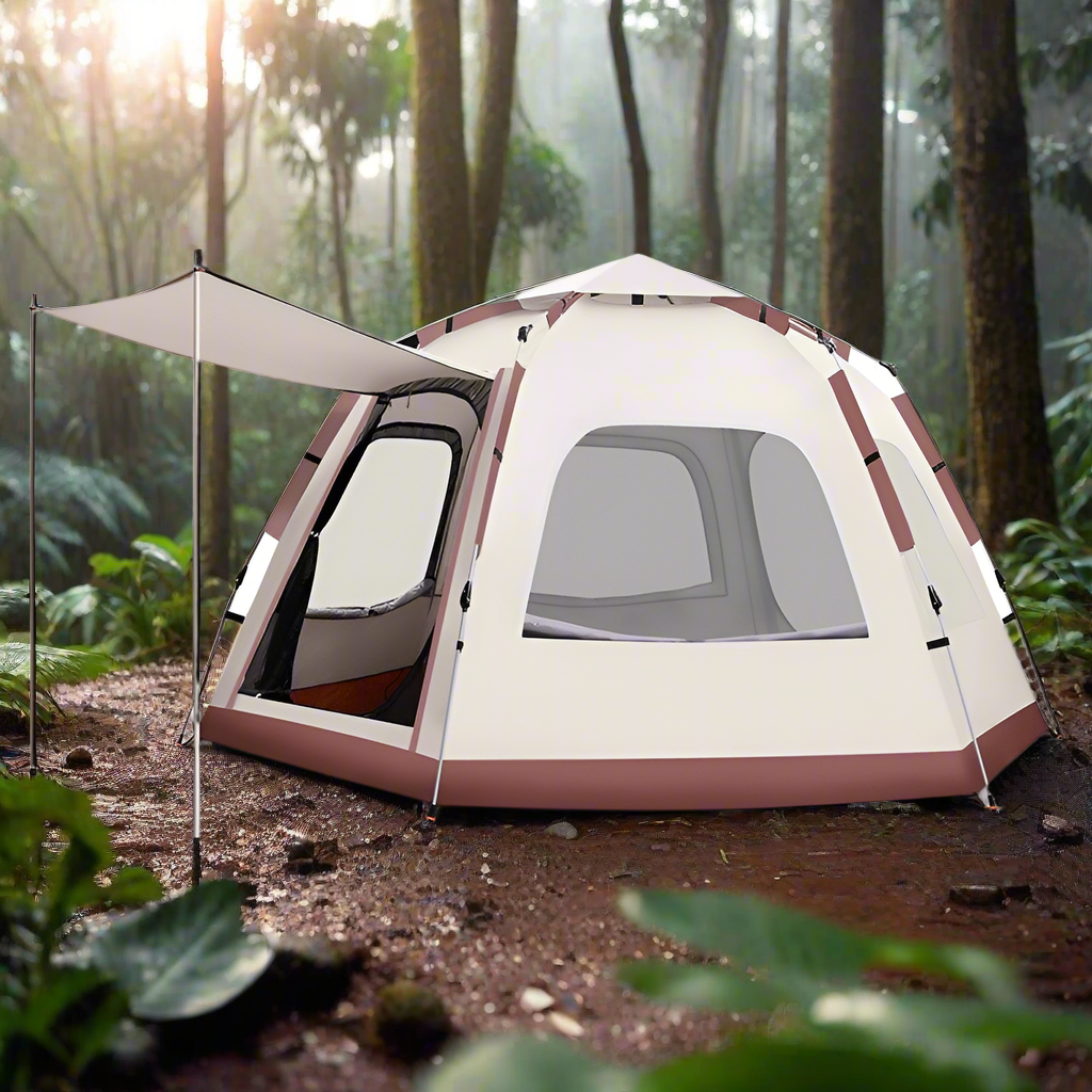 Hexagonal Oversized Outdoor Camping Up to 8 people instant Automatic Tent Windproof Waterproof Anti Mosquitos and UV Protection