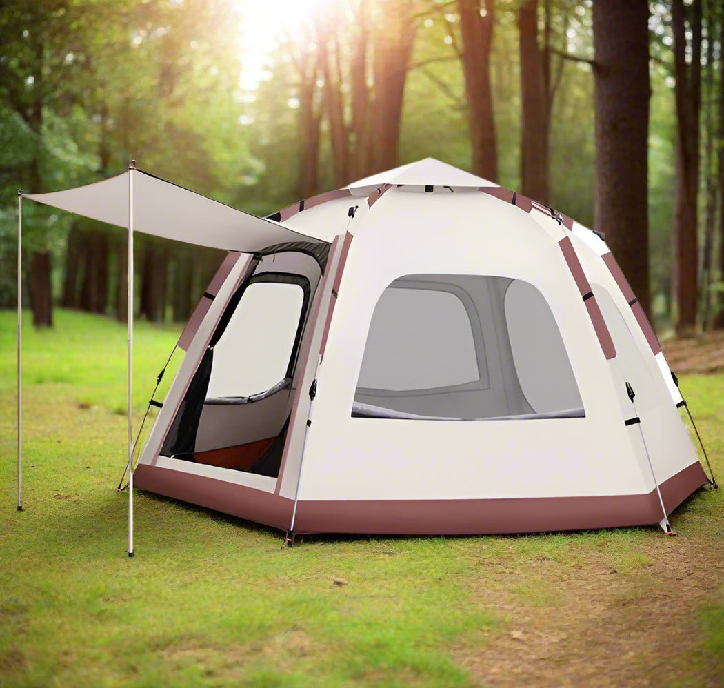 Hexagonal Oversized Outdoor Camping Up to 8 people instant Automatic Tent Windproof Waterproof Anti Mosquitos and UV Protection