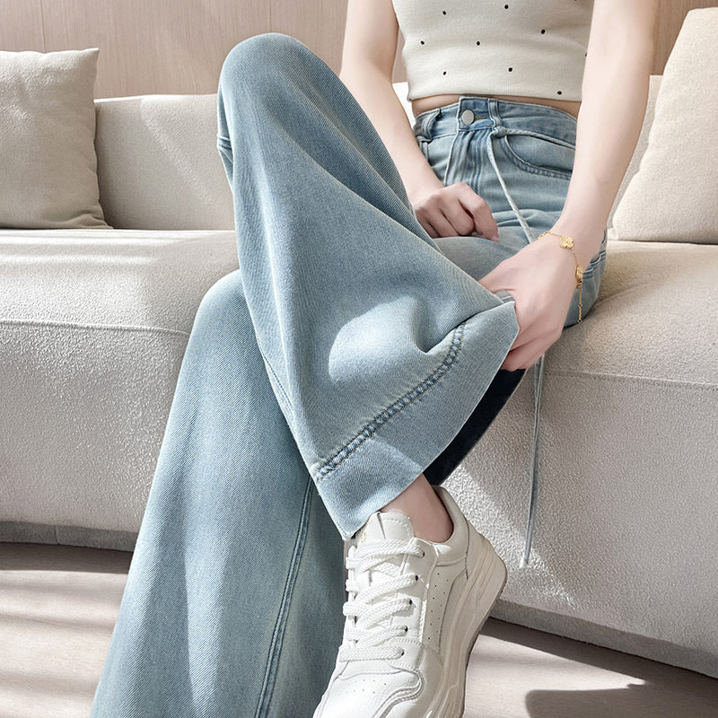 Women's Loose High Waist Moonlight Blue summer Wide Leg Trousers pants Jeans