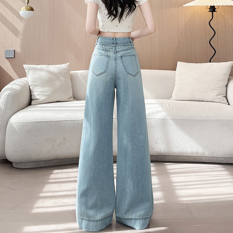 Women's Loose High Waist Moonlight Blue summer Wide Leg Trousers pants Jeans