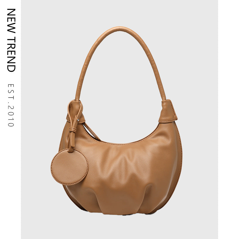 women's / Ladies Versatile Shoulder Dumpling Tote Clutch Leather Top Dress Bag Leisure Soft Leather Versatile Shoulder Dumpling Bag