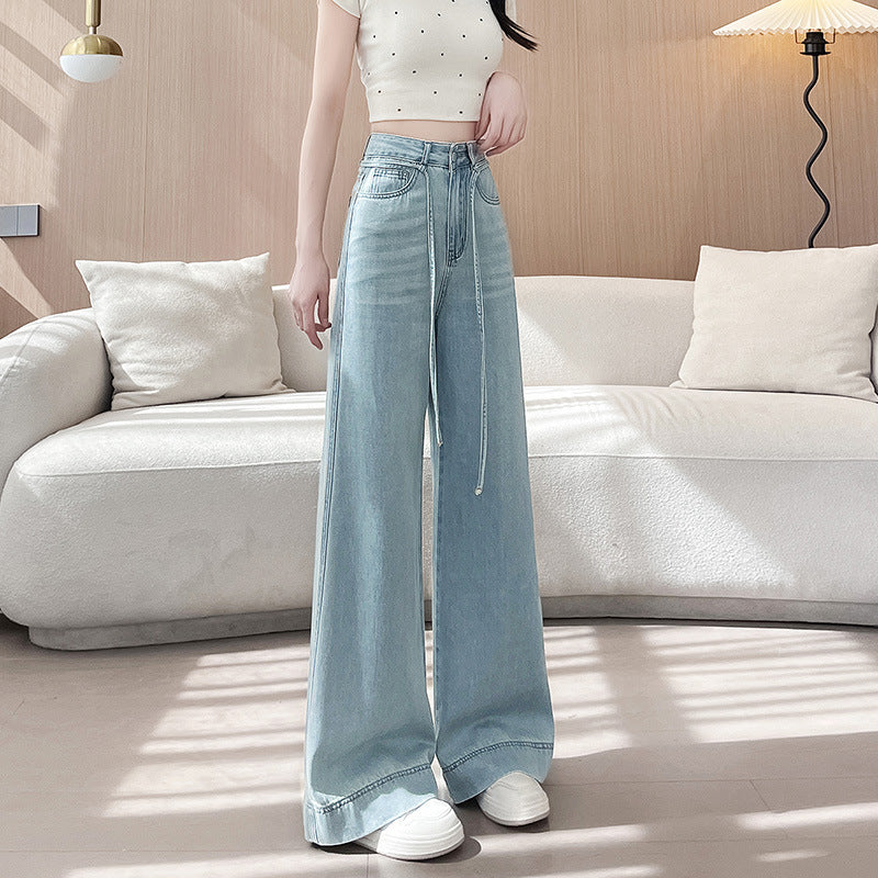 Women's Loose High Waist Moonlight Blue summer Wide Leg Trousers pants Jeans