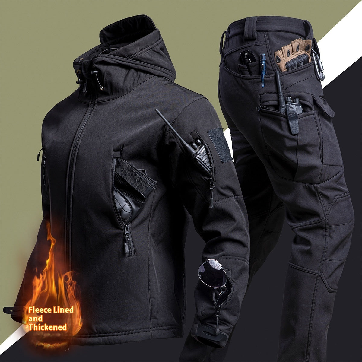 Camouflage Winter Outdoors Shell Jacket Suit For Men - Tactical Winter Set Men's Outdoor Windproof Waterproof Suit Multi-Pocket pant UK