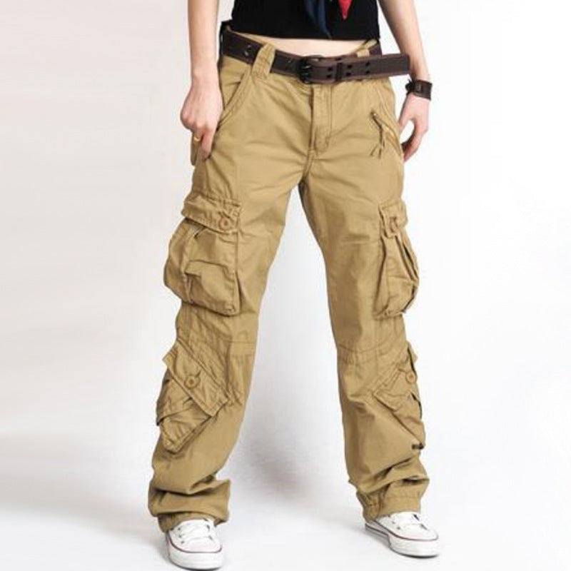 Ladies Cargo Hip Hop Trousers Pants Loosen Outdoor Military Pocket Retro Casual cargo style pants