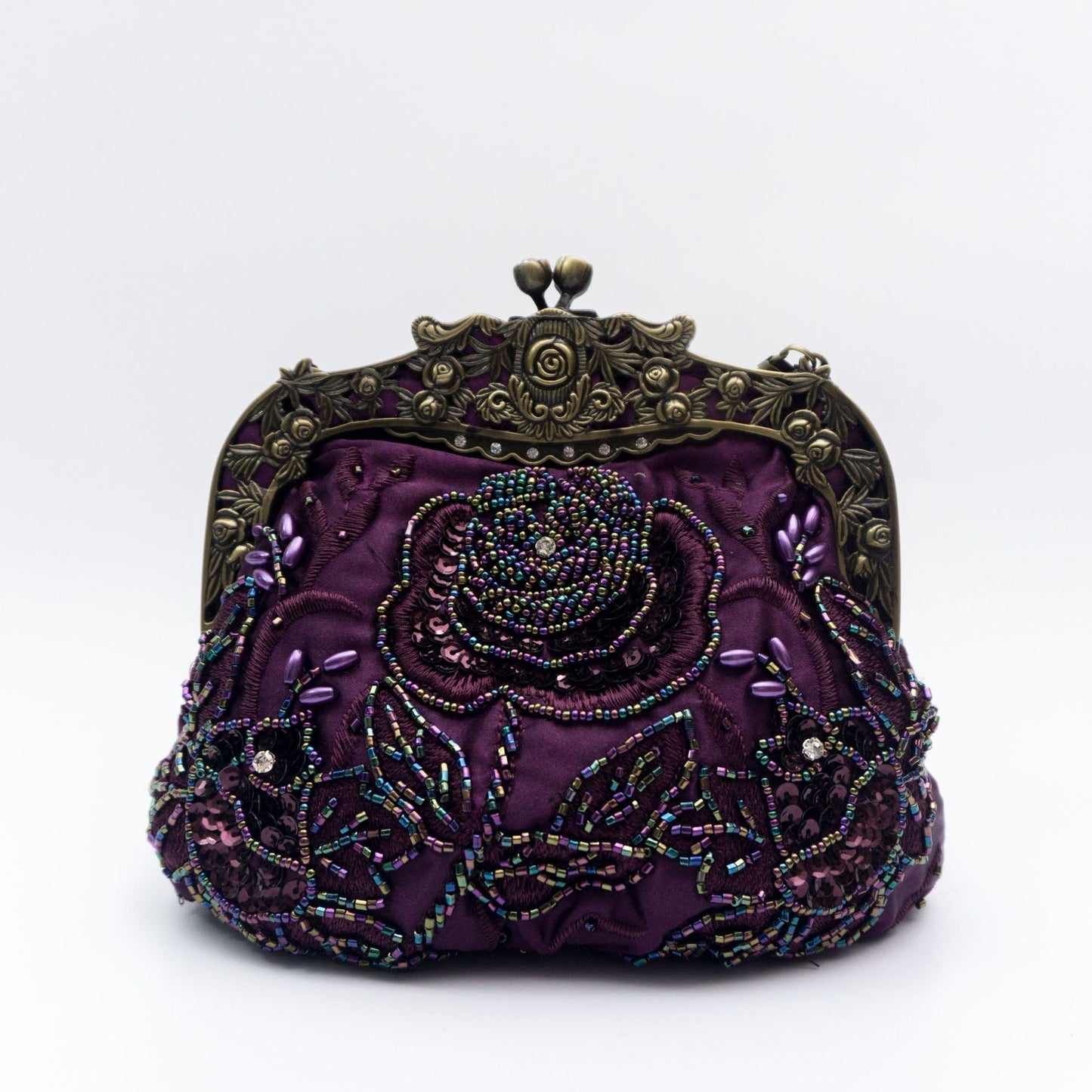 Stunning π Vintage Traditional Bridal Rose satin Silk Embroidered Beads & Sequins Dinner Formal prom wedding clutch Bag handbag Purse - Free UK USA deliveries π available π―