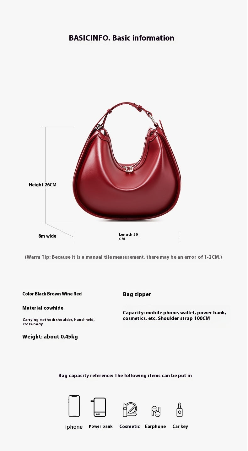 Genuine Leather Half Moon Bag Crescent Shoulder Crossbody Underarm Clutch Bag UK