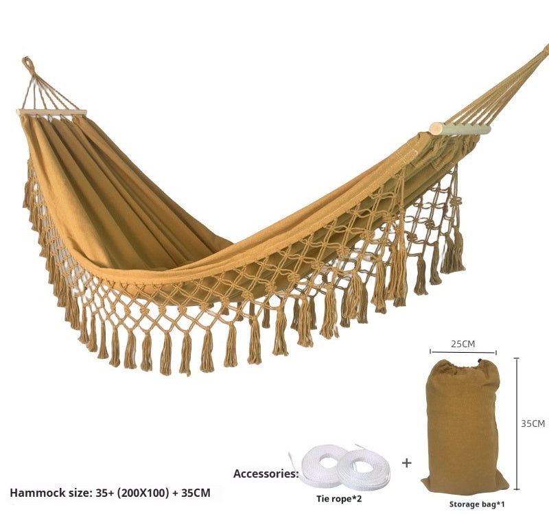 Tassel Single Swing Outdoor Camping Vintage Anti-rollover Canvas Hammock
