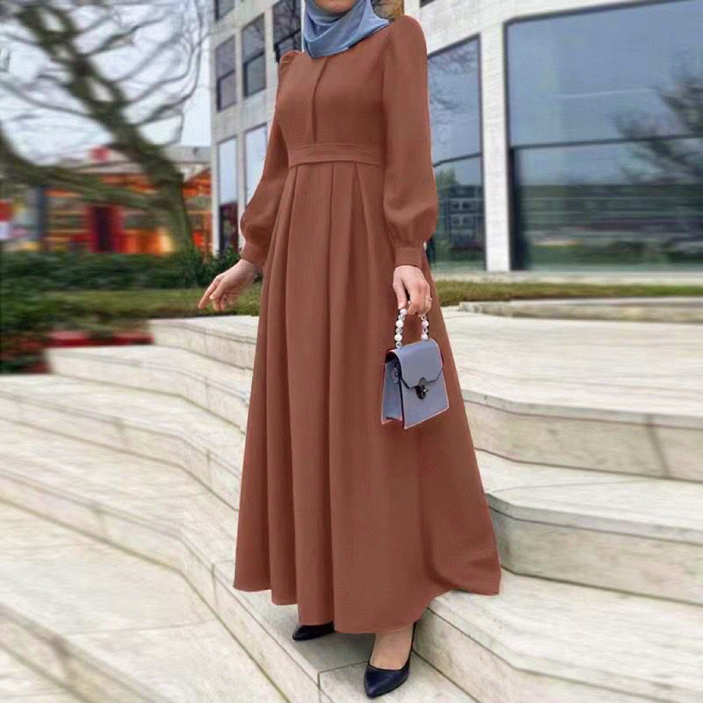 Casual Formal Loose Solid Colour Belted Zipper Muslim Long Dress ramadan abaya