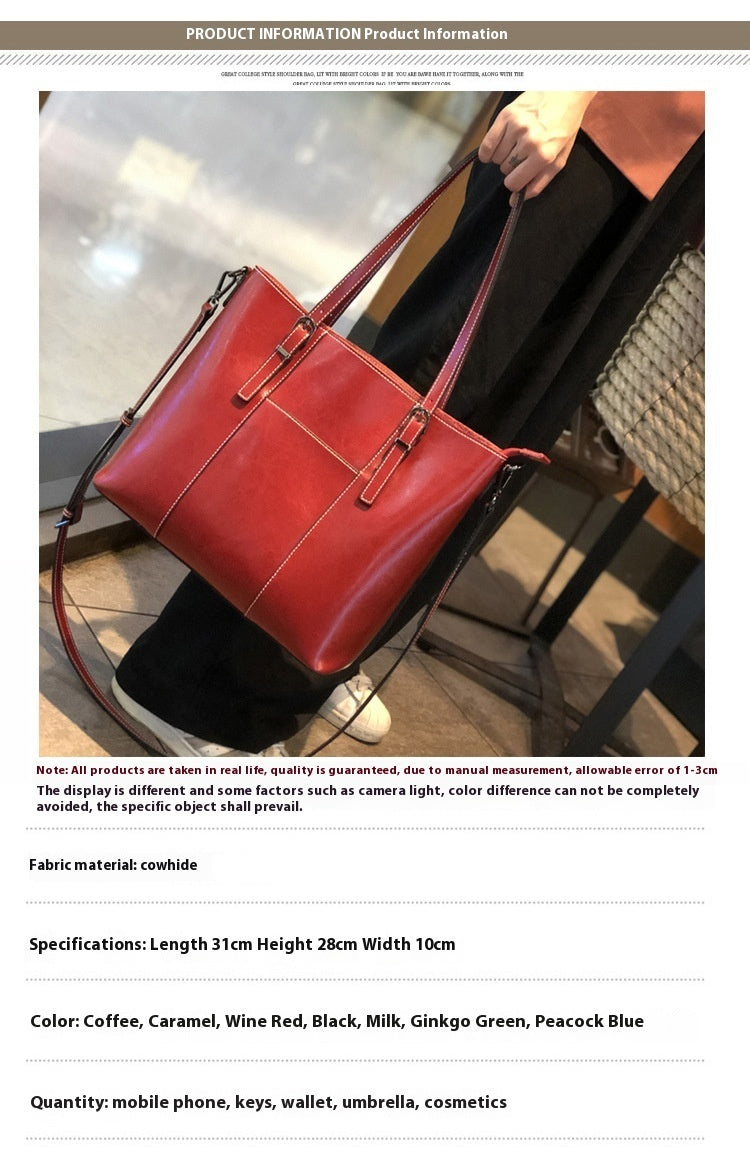 Big Bag Genuine Leather Capacity Cowhide Messenger Bag Female Hand-held Tote