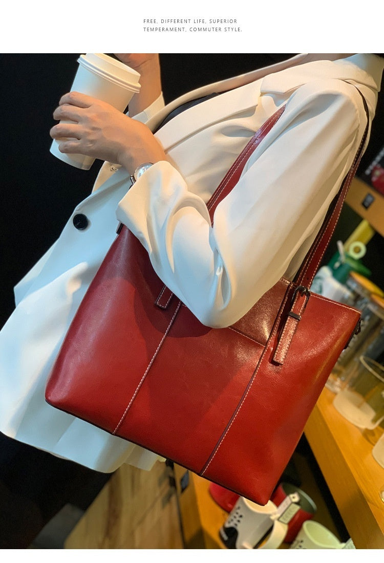 Big Bag Genuine Leather Capacity Cowhide Messenger Bag Female Hand-held Tote