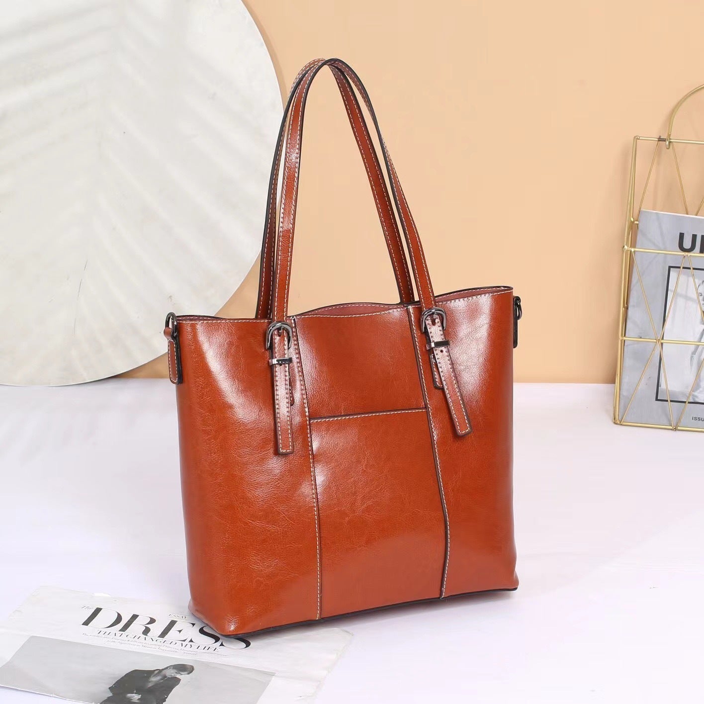 Big Bag Genuine Leather Capacity Cowhide Messenger Bag Female Hand-held Tote
