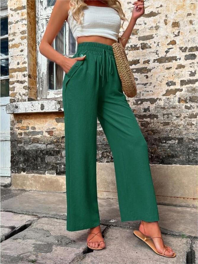 New Spring Summer Casual Pants With Pockets Elastic Drawstring High Waist Loose Trousers For Women