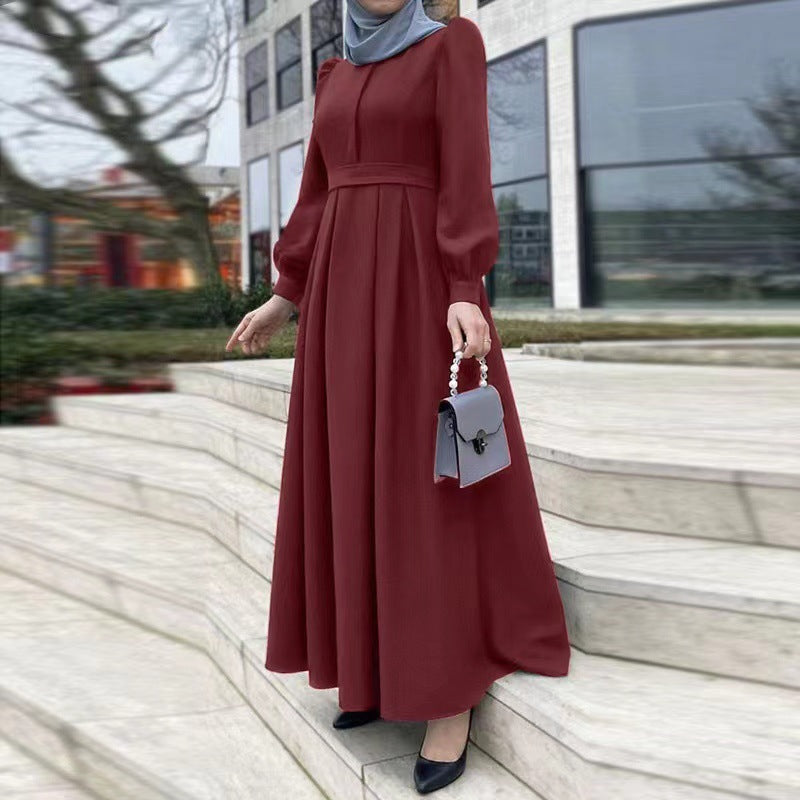 Casual Formal Loose Solid Colour Belted Zipper Muslim Long Dress ramadan abaya