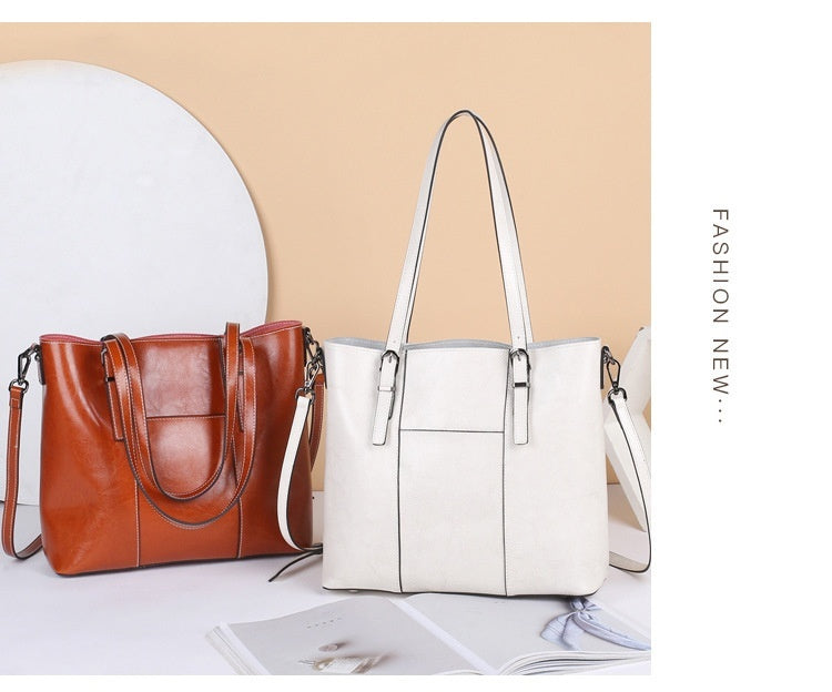 Big Bag Genuine Leather Capacity Cowhide Messenger Bag Female Hand-held Tote