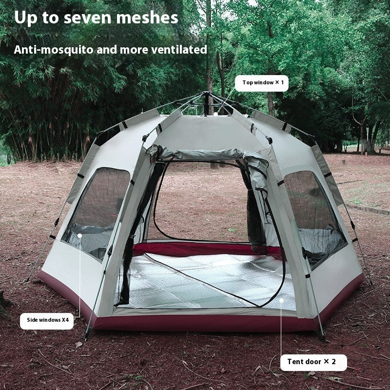 Hexagonal Oversized Outdoor Camping Up to 8 people instant Automatic Tent Windproof Waterproof Anti Mosquitos and UV Protection