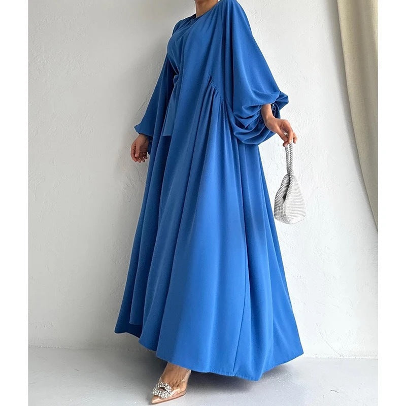 Women's Fashion Modest Muslim Dress Lace-up Waist-controlled Baggy Long dress with overcoat