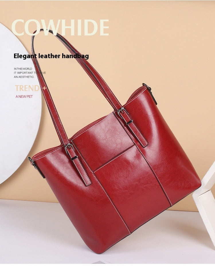 Big Bag Genuine Leather Capacity Cowhide Messenger Bag Female Hand-held Tote