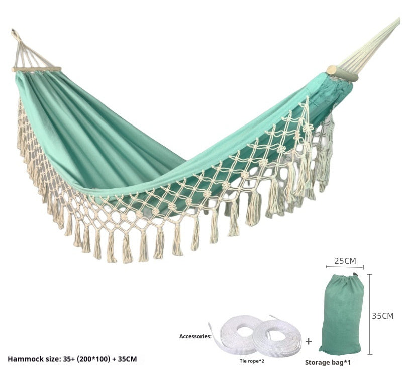 Tassel Single Swing Outdoor Camping Vintage Anti-rollover Canvas Hammock
