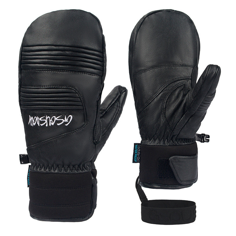 Unisex Leather Outdoor Sports Gloves / Waterproof Winter Ski Cycling Tactical Gloves with Knuckle Protection