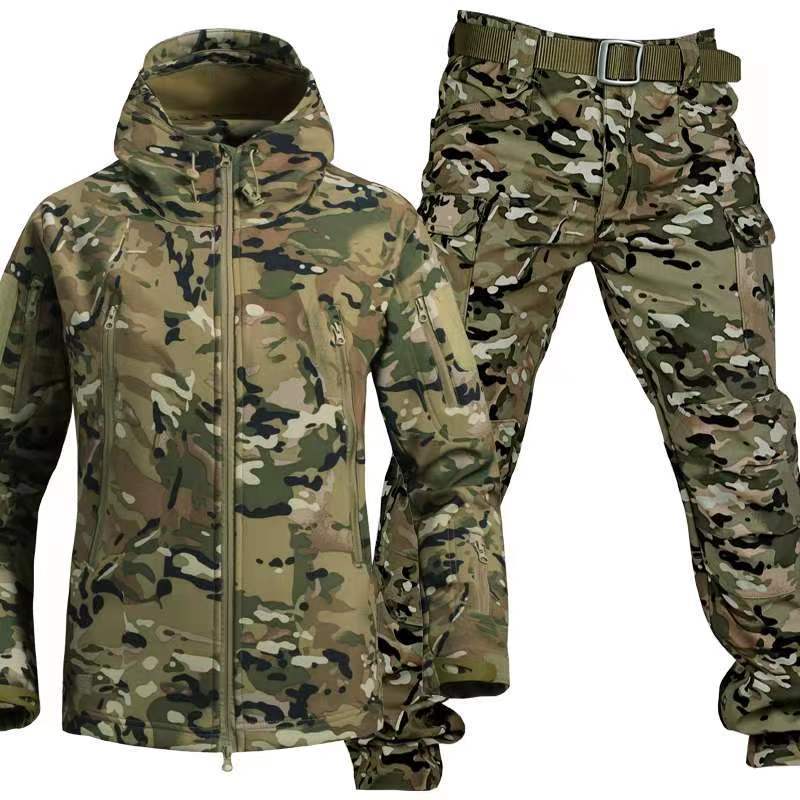 Men’s / Women’s Tactical Outdoor Winter Jacket & Pants Set , Men's Outdoor Windproof Waterproof Tracksuit /JACKET PANTS BELT - UK Shark Skin Thermal Special Forces Camouflage Tactical Winter Suit  Men's Outdoor Windproof Waterproof coat Multi-Pocket pants