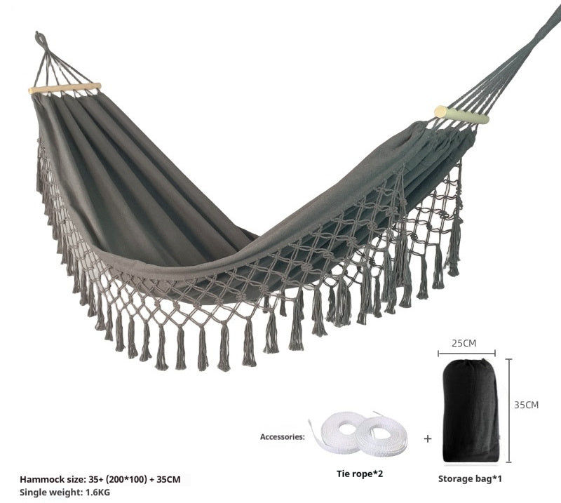 Tassel Single Swing Outdoor Camping Vintage Anti-rollover Canvas Hammock