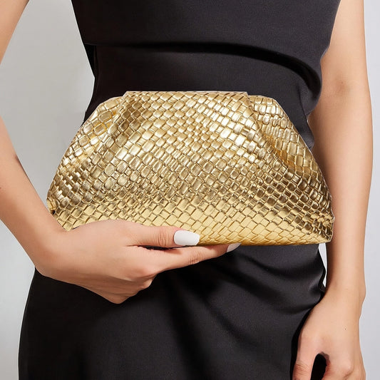 NEW ARRIVALS ❣️ Elegant Women's Solid Colour PRETTY GOLD Versatile New Large Capacity Woven party Leather Formal Clutch bag purse UK USA sale - NEW ARRIVALS 2025 Christmas