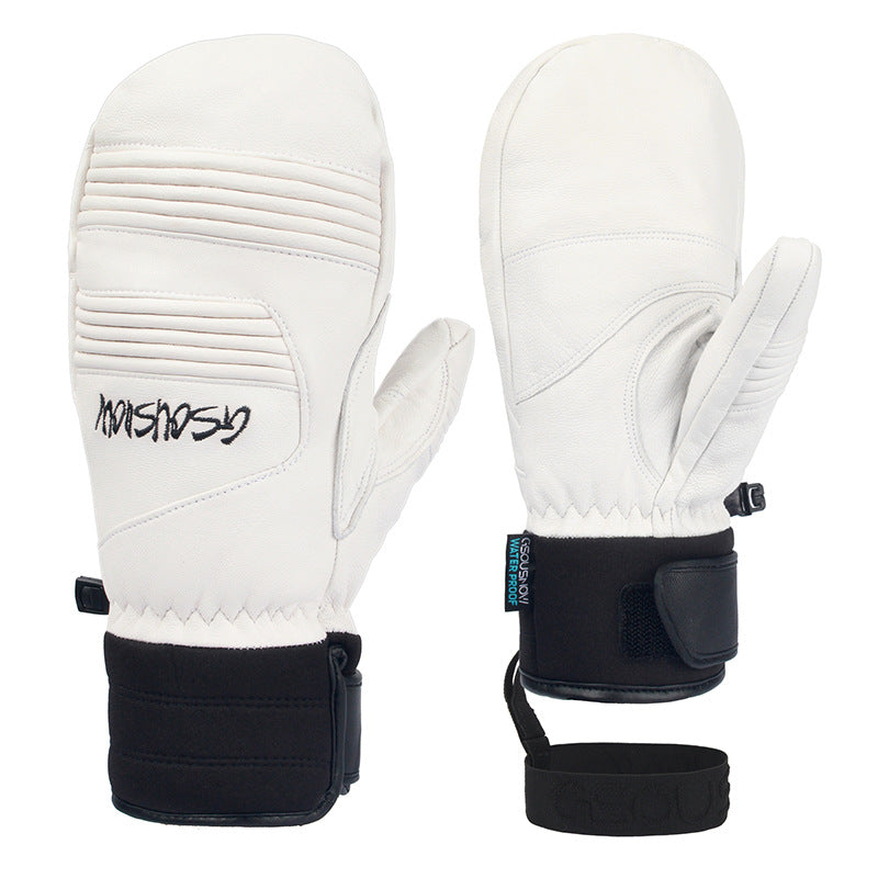Unisex Leather Outdoor Sports Gloves / Waterproof Winter Ski Cycling Tactical Gloves with Knuckle Protection