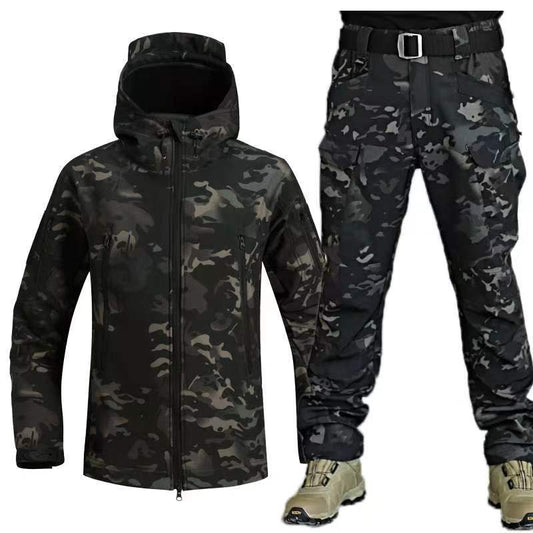 Men’s / Women’s Tactical Outdoor Winter Jacket & Pants Set , Men's Outdoor Windproof Waterproof Tracksuit /JACKET PANTS BELT - UK Shark Skin Thermal Special Forces Camouflage Tactical Winter Suit  Men's Outdoor Windproof Waterproof coat Multi-Pocket pants