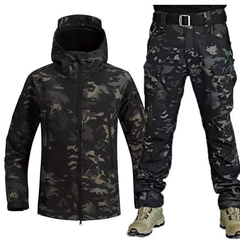 Men’s / Women’s Tactical Outdoor Winter Jacket & Pants Set , Men's Outdoor Windproof Waterproof Tracksuit /JACKET PANTS BELT - UK Shark Skin Thermal Special Forces Camouflage Tactical Winter Suit  Men's Outdoor Windproof Waterproof coat Multi-Pocket pants