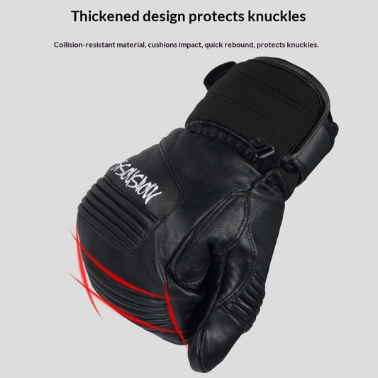 Unisex Leather Outdoor Sports Gloves / Waterproof Winter Ski Cycling Tactical Gloves with Knuckle Protection