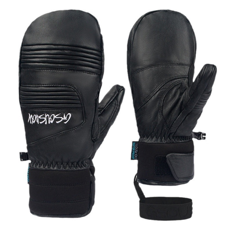 Unisex Leather Outdoor Sports Gloves / Waterproof Winter Ski Cycling Tactical Gloves with Knuckle Protection
